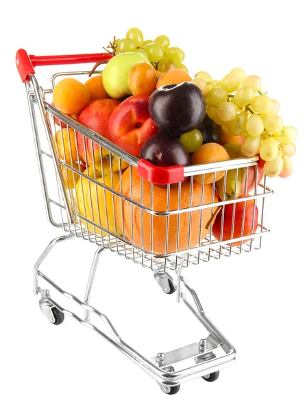 Nature morte de fruits dans le chariot isolé sur blanc — Photo