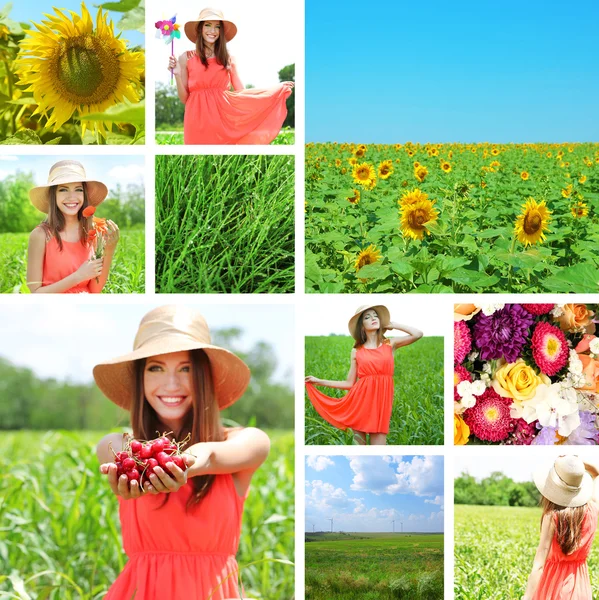 Collage of beautiful summer girl and flowers Stock Image