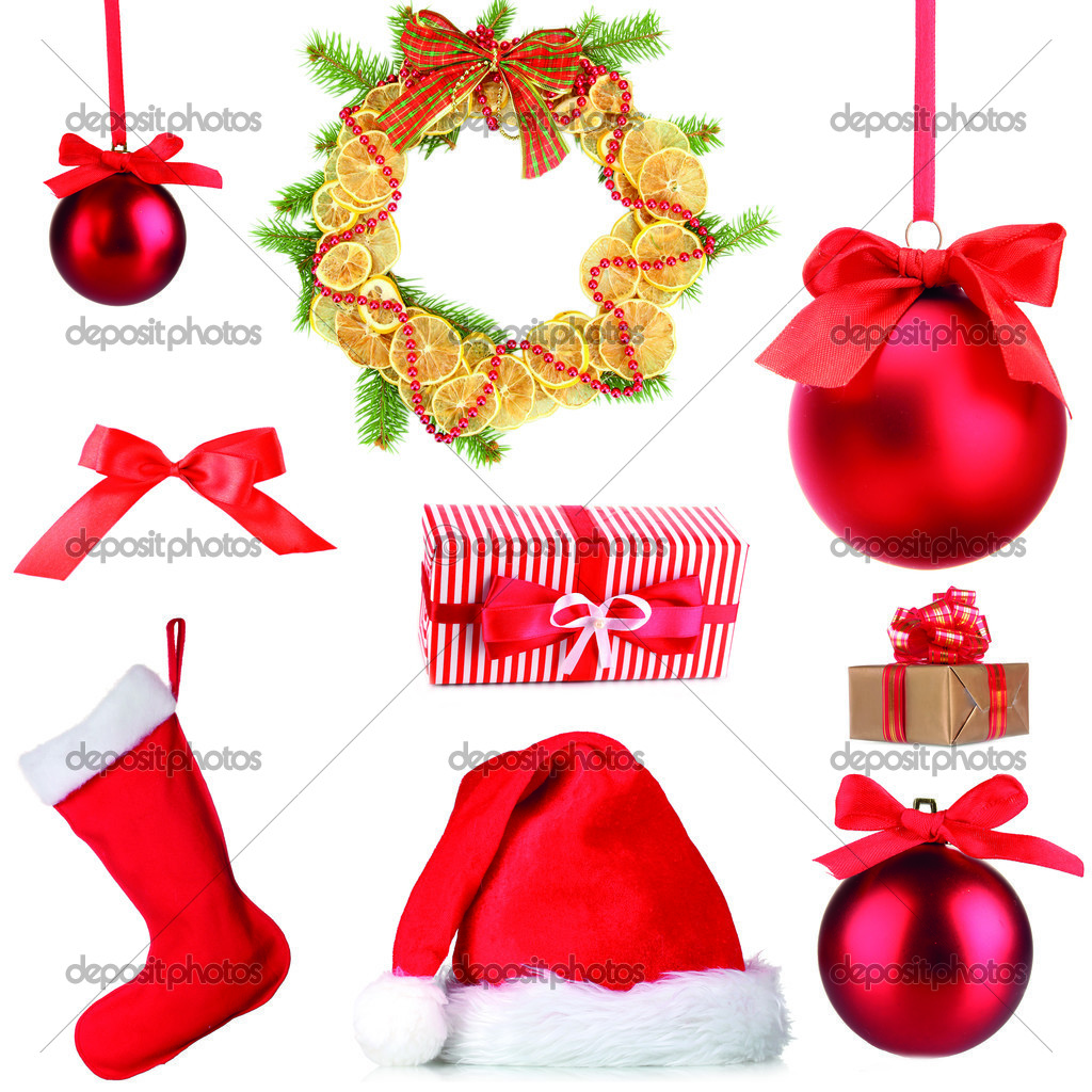 Group of Christmas objects isolated on white