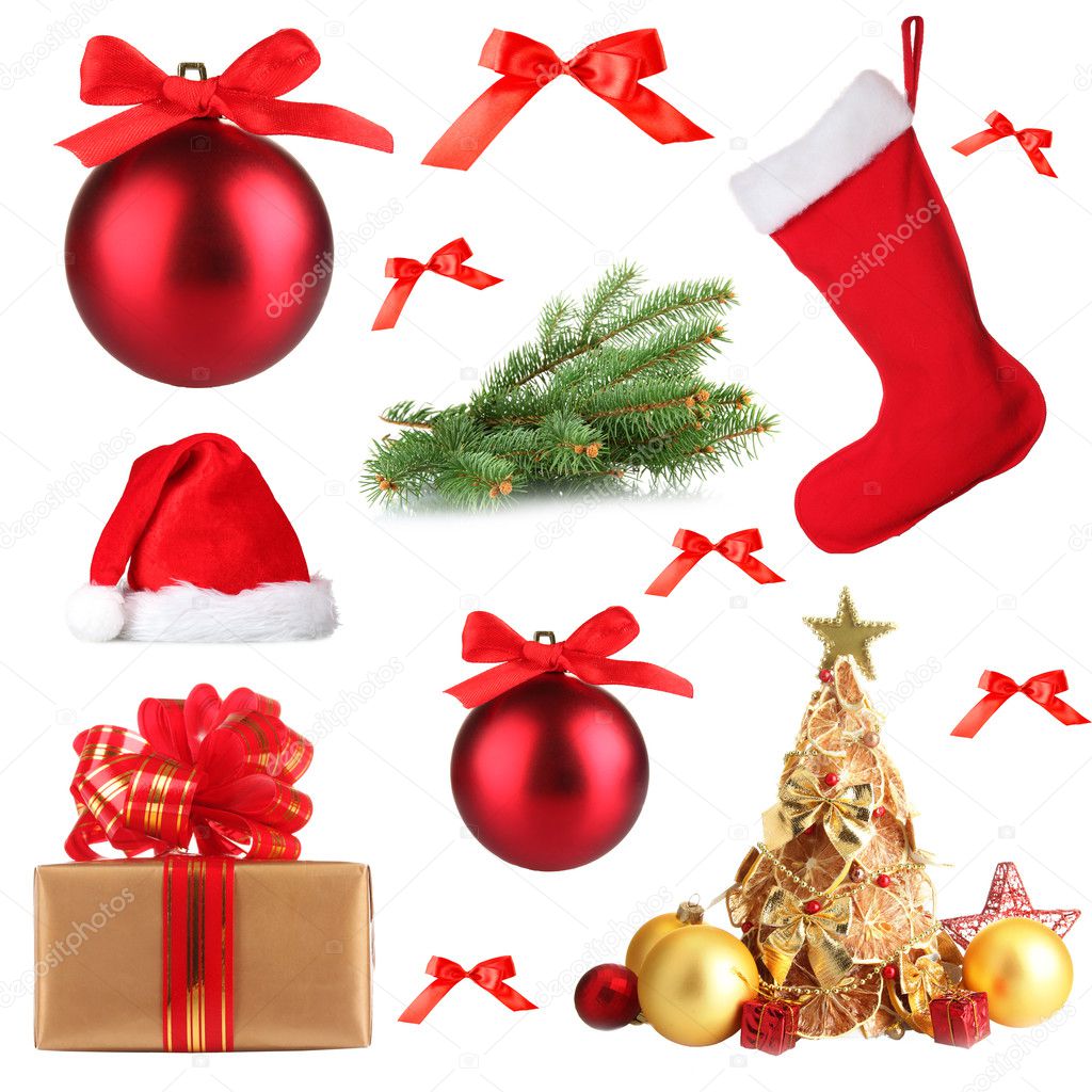 Collage of Christmas set isolated on white