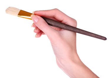 Fırça üzerinde beyaz izole tutmak el