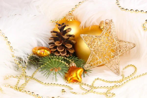 Christmas decoration in white fur — Stock Photo, Image