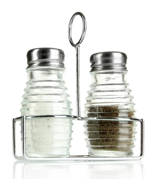 Sůl a pepř mlýny, izolované na bílém — Stock fotografie