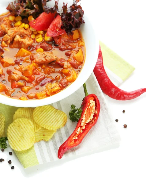 Chili Corn Carne - nourriture traditionnelle mexicaine, isolée sur blanc — Photo