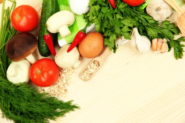 Cooking concept. Groceries on wooden table — Stock Photo, Image