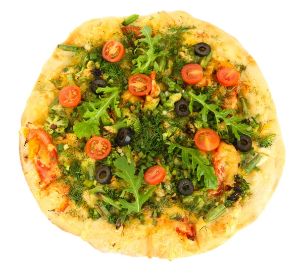 Ízletes vegetáriánus pizza, elszigetelt fehér — Stock Fotó