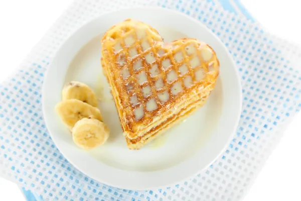 Sweet Belgium waffles with banana, isolated on white — Stock Photo, Image