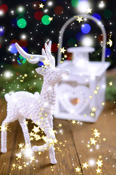 Christmas lantern and decorations on table on bright background — Stock Photo, Image