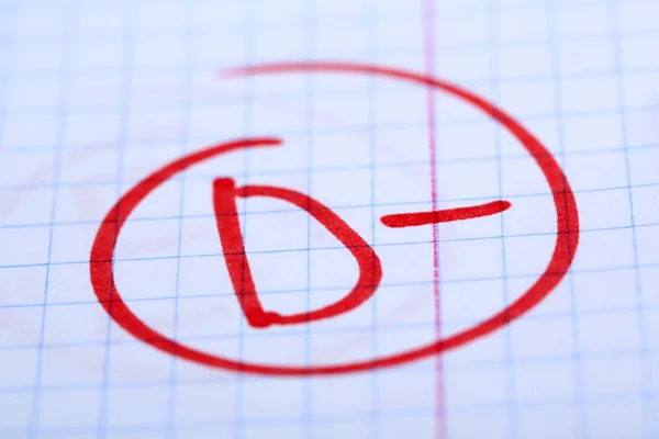 Grade D- written on an exam paper — Stock Photo, Image