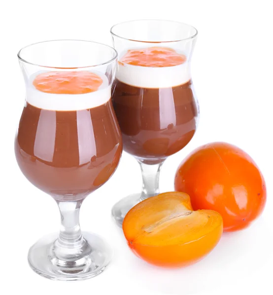 Dessert van de chocolade en kaki geïsoleerd op wit — Stockfoto