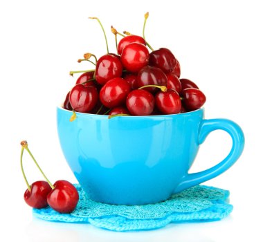 Olgun kırmızı kiraz çilek beyaz izole Kupası