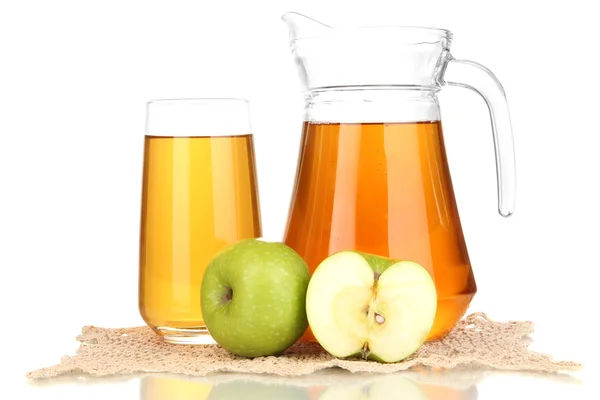 Full glass and jug of apple juice and apples isolted on white Stock Image