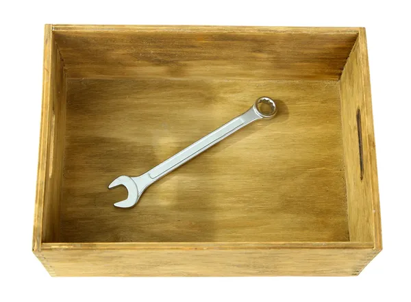 Instrument i trälåda, isolerad på vit — Stockfoto