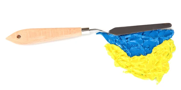 Målning palett kniv med färg isolerad på vit — Stockfoto