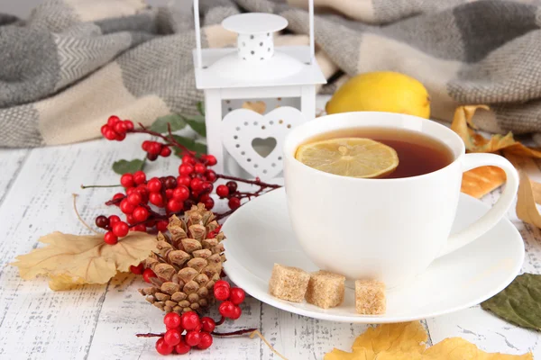 Xícara de chá com limão de perto — Fotografia de Stock