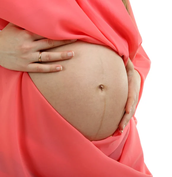 Donna incinta con materiale corallino isolato su bianco — Foto Stock