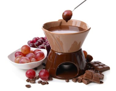 beyaz izole meyve, çikolata fondü