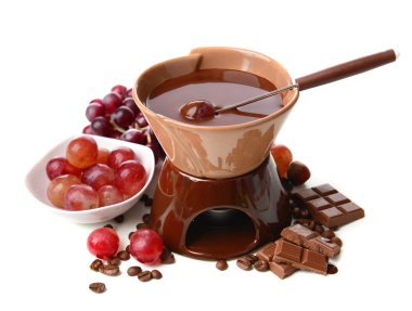 beyaz izole meyve, çikolata fondü