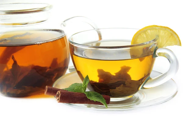 Cup and teapot of green tea closeup — Stock Photo, Image