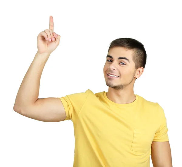 Retrato de jovem no fundo cinza — Fotografia de Stock