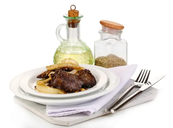 Appetizing fried chicken livers on plate isolated on white — Stock Photo, Image