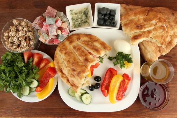 Traditional Turkish breakfast on table close up — Stock Photo, Image