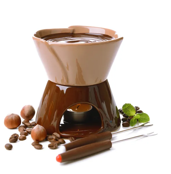 Fondue de chocolate, isolado em branco — Fotografia de Stock