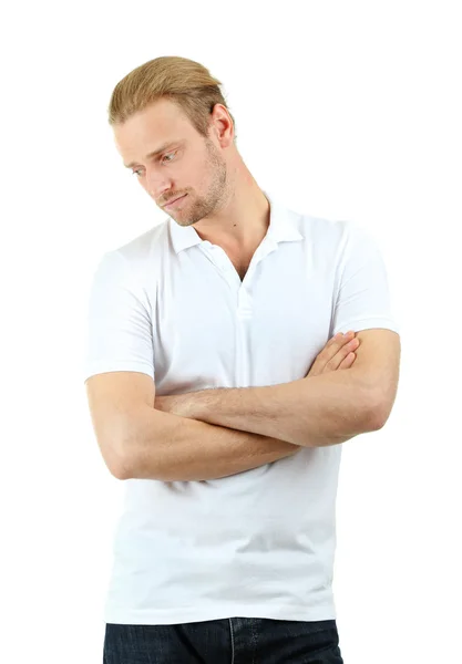 Pohledný mladý muž izolovaných na bílém — Stock fotografie
