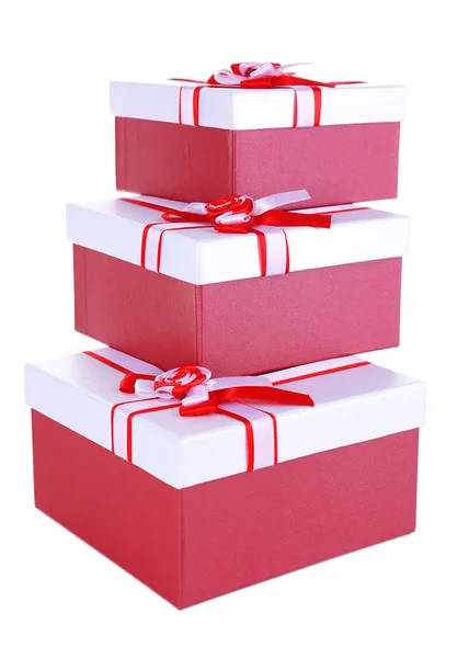 Schöne Geschenkboxen isoliert auf weiß — Stockfoto