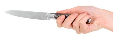 insan eli ile üzerine beyaz izole mutfak bıçağı