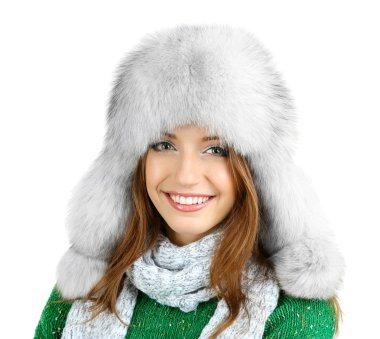 güzel beyaz şapkalı kız gülümseyen izole