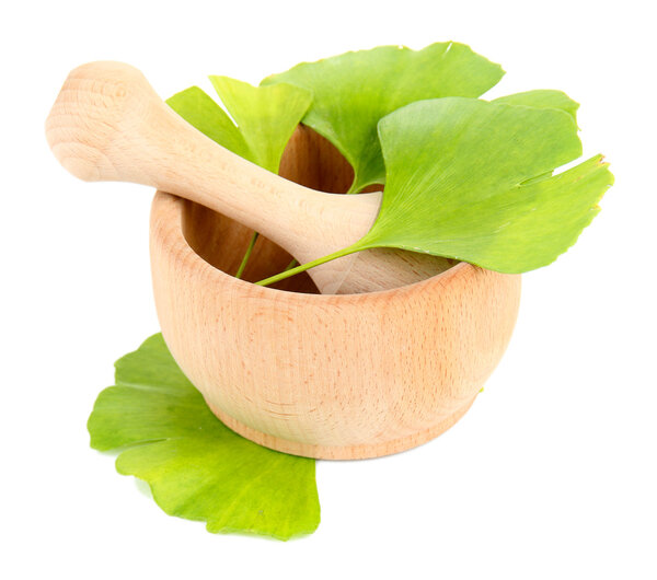 Листья гинкго билоба в растворе изолированы на белом
