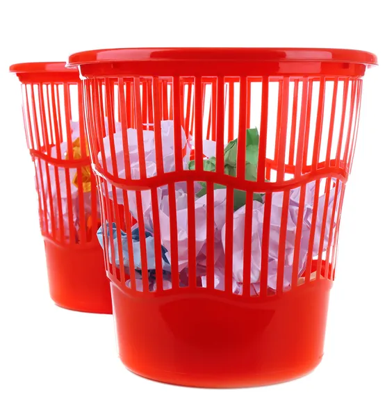 Two red garbage bins, isolated on white — Stock Photo, Image