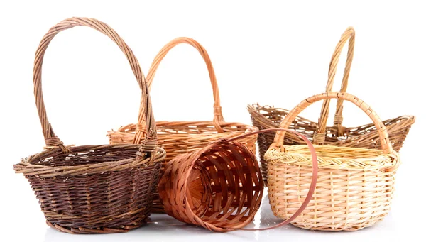 Empty wicker baskets, isolated on white — Stock Photo, Image