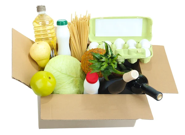 Beyaz izole ürünleri ile kutu — Stok fotoğraf