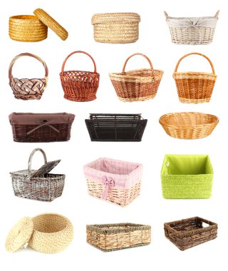 Collage of different wicker baskets clipart