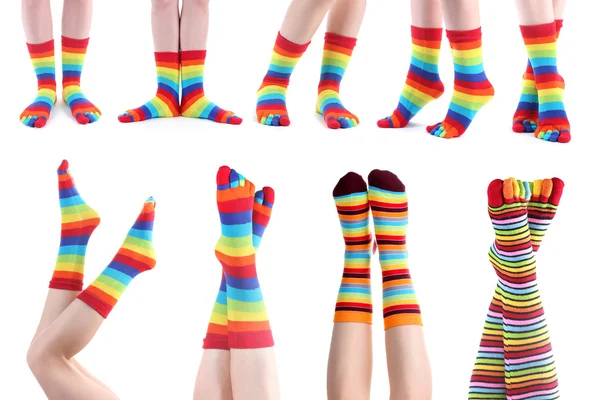 Collage de jambes féminines dans des chaussettes colorées — Photo
