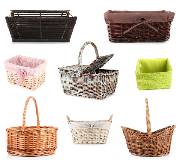 Коллаж из различных плетеных корзин
