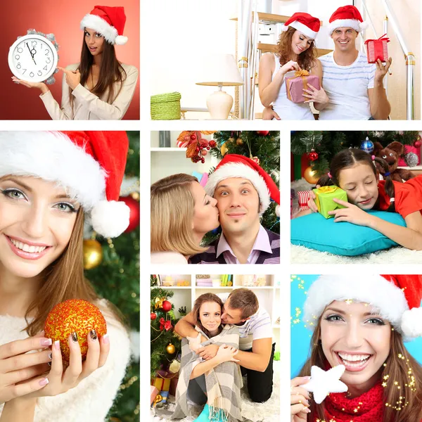 Collage de familia feliz celebrando la Navidad en casa —  Fotos de Stock