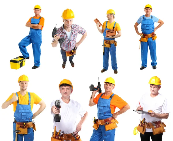 Collage of manual workers isolated on white Stock Photo