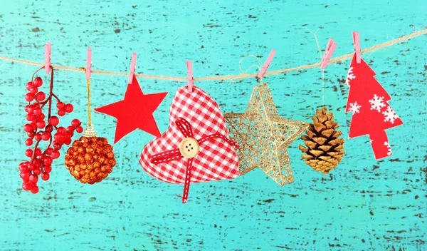 Christmas decorations on wooden background — Stock Photo, Image