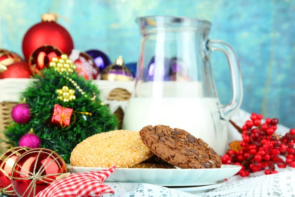 Beautiful Christmas composition with milk close-up — Stock Photo, Image