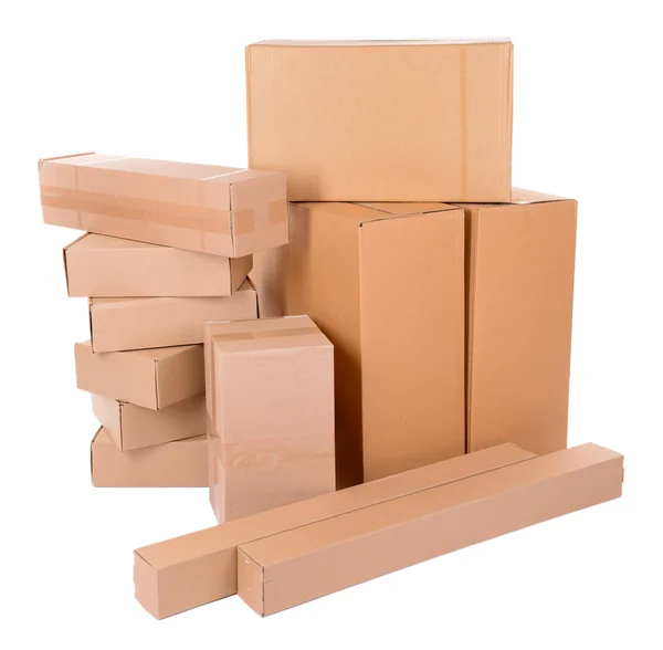 Different cardboard boxes isolated on white — Stock Photo, Image