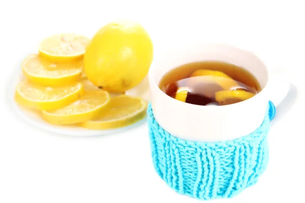 Cup of tea with lemon isolated on white — Stock Photo, Image