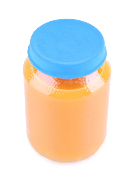 Baby food in glass jar, isolated on white — Stock Photo, Image