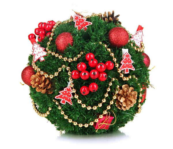 Christmas fir-tree ball with decoration isolated on white — Stock Photo, Image