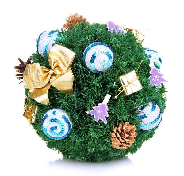 Christmas fir-tree ball with decoration isolated on white — Stock Photo, Image