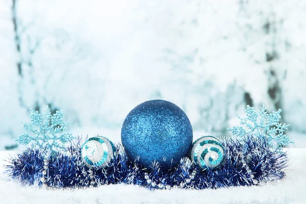 Composition of the Christmas decorations on light winter background — Stock Photo, Image