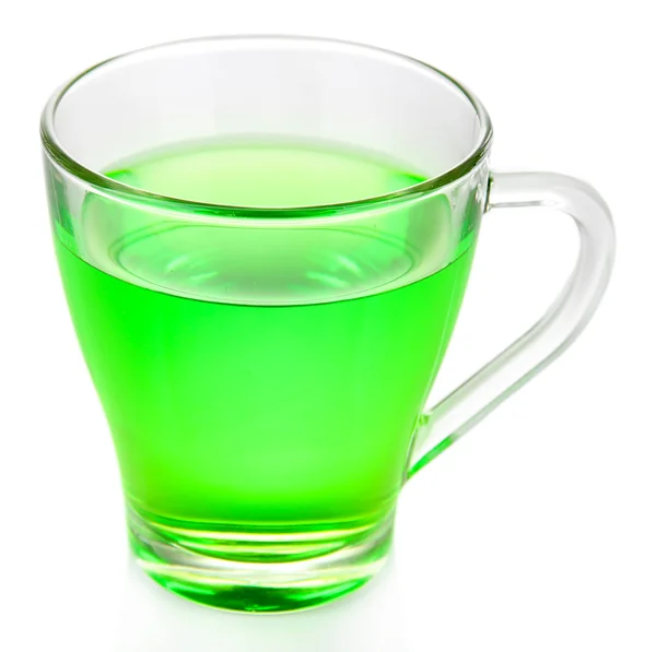 Xícara transparente de chá verde isolado em branco — Fotografia de Stock