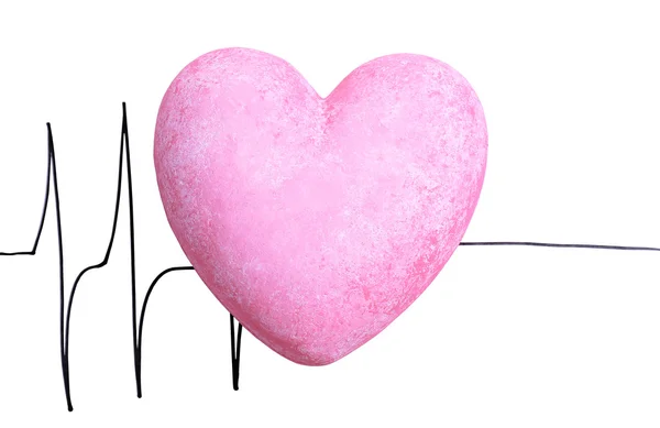 Сердце на фоне кардиограммы, изолированное на белом — стоковое фото